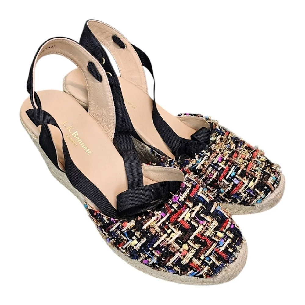 NEW! L.K. Bennett Tianna Black Tweed Espadrille Wedges Sz 37 7 Ankle Tie Preppy